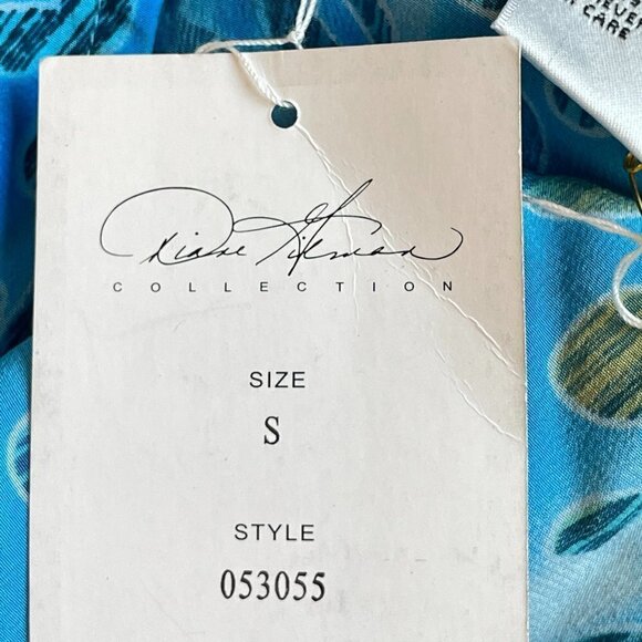 Diane Gilman NEW Silk Blouse Peacock Blue and Green V-Neck with Flutter Sleeve - Picture 8 of 9